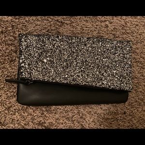 Black Leather / Chuncky Glitter Clutch